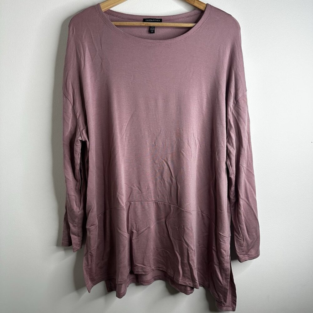 Eileen Fisher Tunic Top Sz L/XL Jersey Stretch Pink Comfy Quiet Luxury Lagenlook